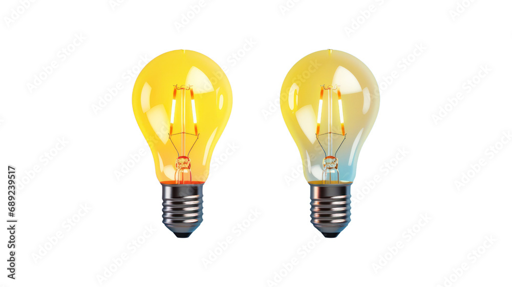 Light bulb. Yellow and blue glowing incandescent bulbs. Isolated on a clear background, PNG file. Light bulb. Yellow and blue glowing incandescent bulbs. Isolated on a clear background, PNG file.