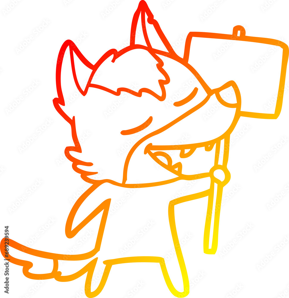 warm gradient line drawing of a cartoon wolf laughing warm gradient line drawing of a cartoon wolf laughing