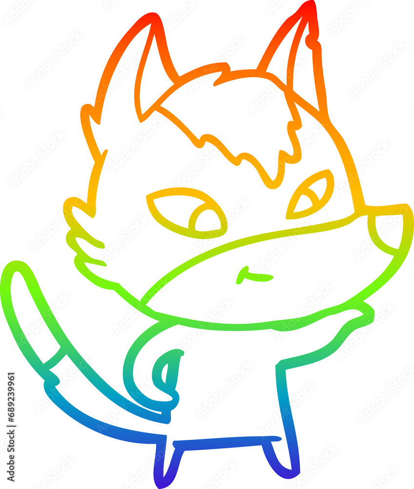rainbow gradient line drawing of a friendly cartoon wolf rainbow gradient line drawing of a friendly cartoon wolf