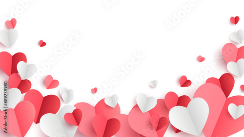 Red, pink and white hearts. Paper cut decorations for Valentine's day design. Stock royalty free. PNG