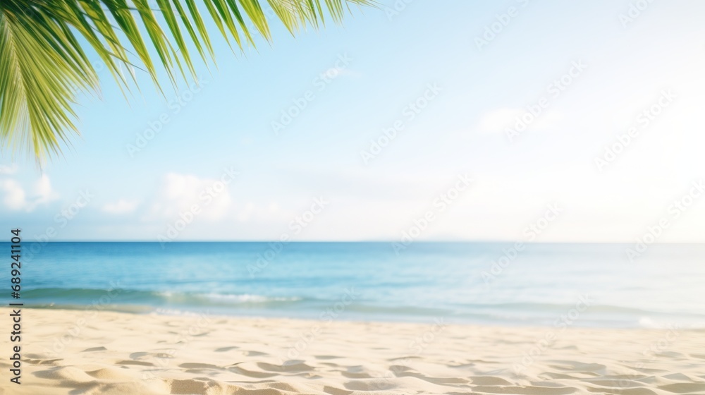 Beautiful sandy beach with blur sky and tree summer. Banner with copy space