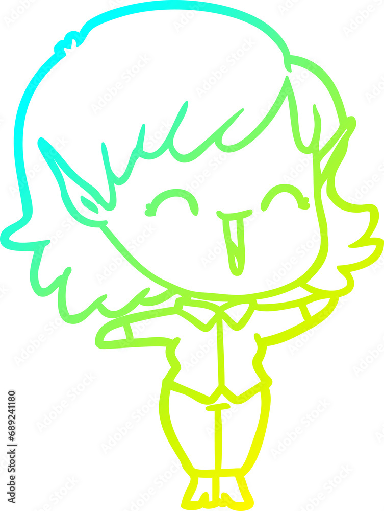 cold gradient line drawing of a cartoon elf girl