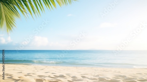 Beautiful sandy beach with blur sky and tree summer. Banner with copy space
