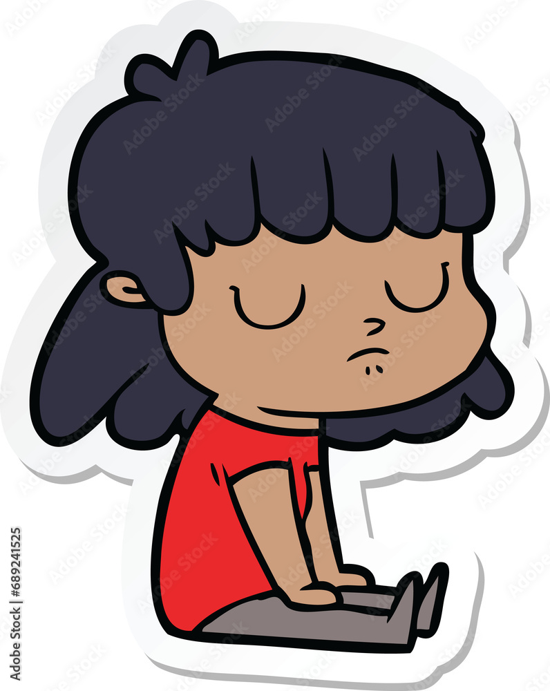 sticker of a cartoon indifferent woman