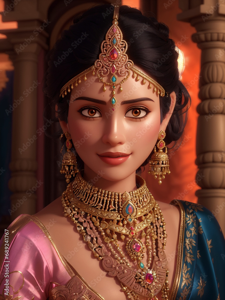 Radiant Indian Bride: A Beautiful Portrait of an Attractive Bride in Traditional Wedding Attire, generative ai