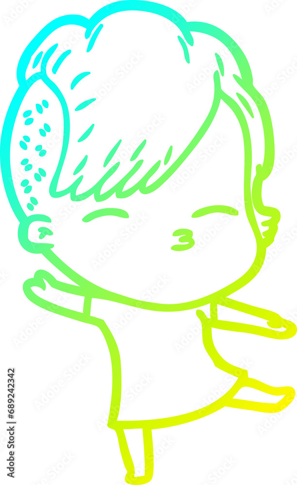 cold gradient line drawing of a cartoon squinting girl cold gradient line drawing of a cartoon squinting girl