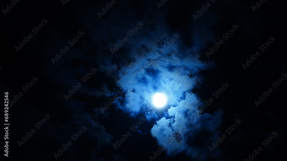 Fototapeta premium The moon night view with the full moon and clouds in the sky