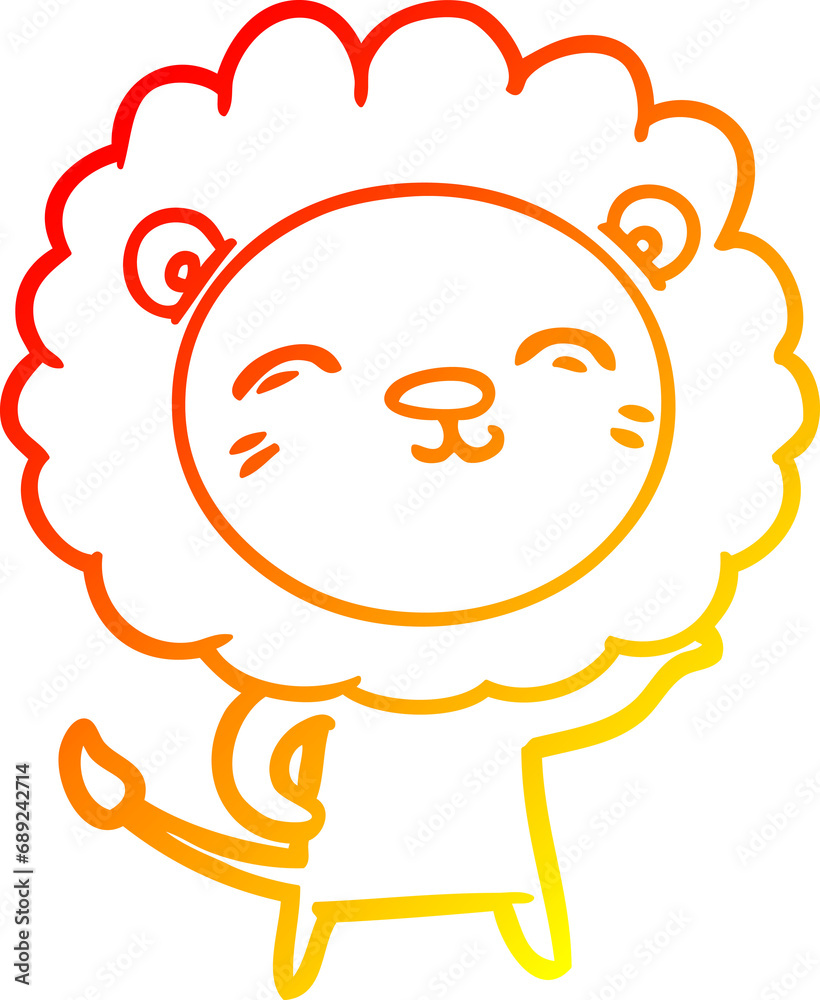 warm gradient line drawing of a cartoon lion