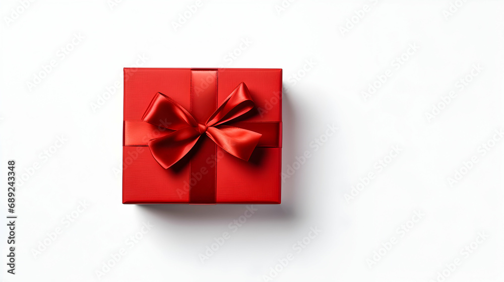 Red gift box with ribbon on white. Copy space. Red gift box with ribbon on white. Copy space.