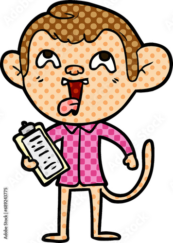 crazy cartoon monkey with clipboard