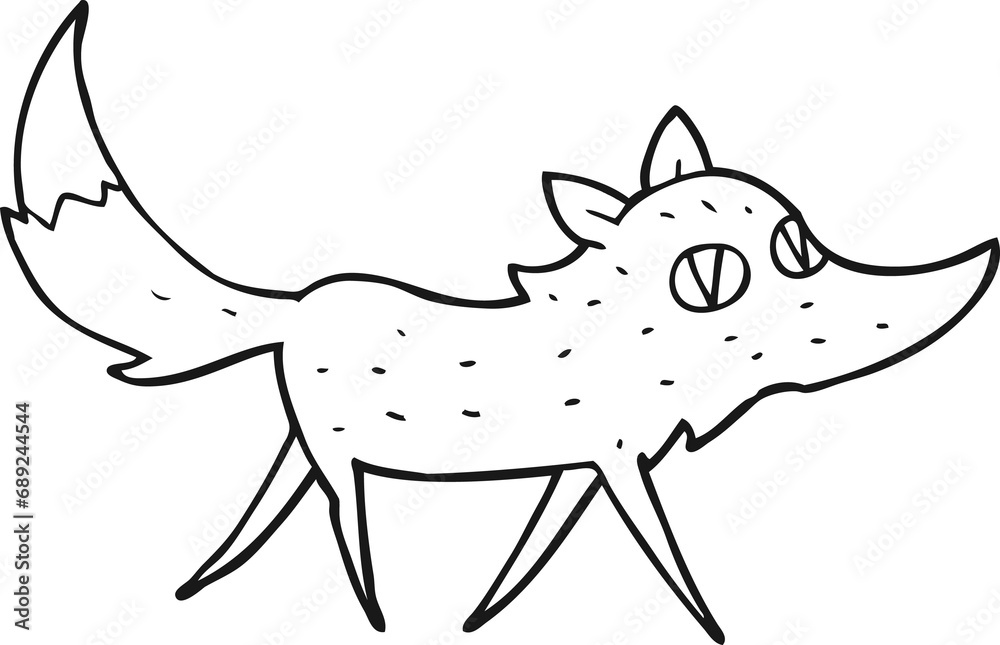 freehand drawn black and white cartoon little wolf freehand drawn black and white cartoon little wolf