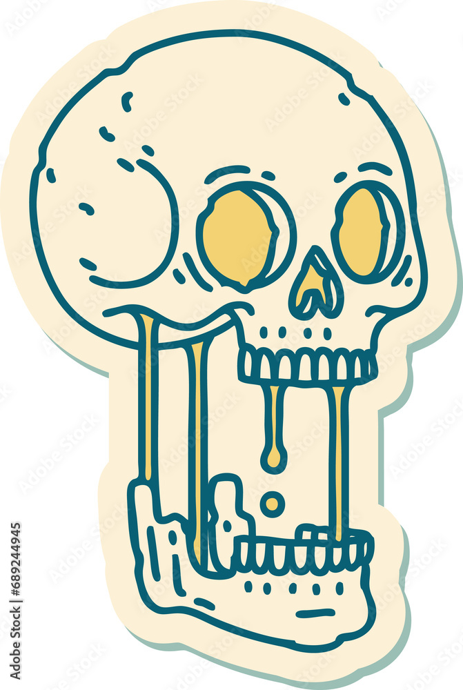 sticker of tattoo in traditional style of a skull sticker of tattoo in traditional style of a skull