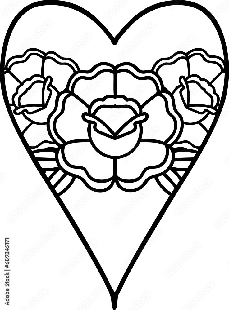 tattoo in black line style of a heart and flowers tattoo in black line style of a heart and flowers