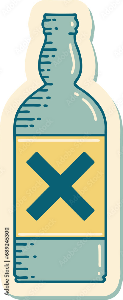 sticker of tattoo in traditional style of a bottle sticker of tattoo in traditional style of a bottle