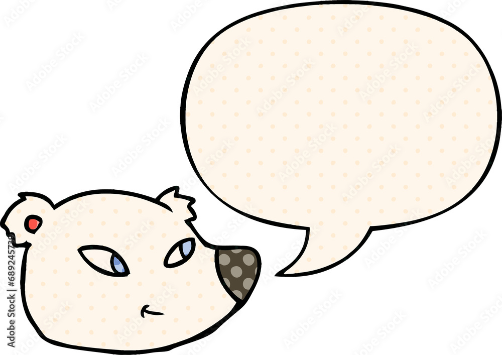 cartoon polar bear face with speech bubble in comic book style cartoon polar bear face with speech bubble in comic book style