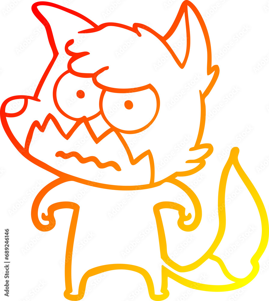 warm gradient line drawing of a cartoon annoyed fox