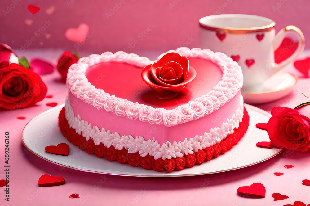 Birthday greeting card or Valentine's day. Delicious berries cake with cream cheese frosting Birthday greeting card or Valentine's day. Delicious berries cake with cream cheese frosting