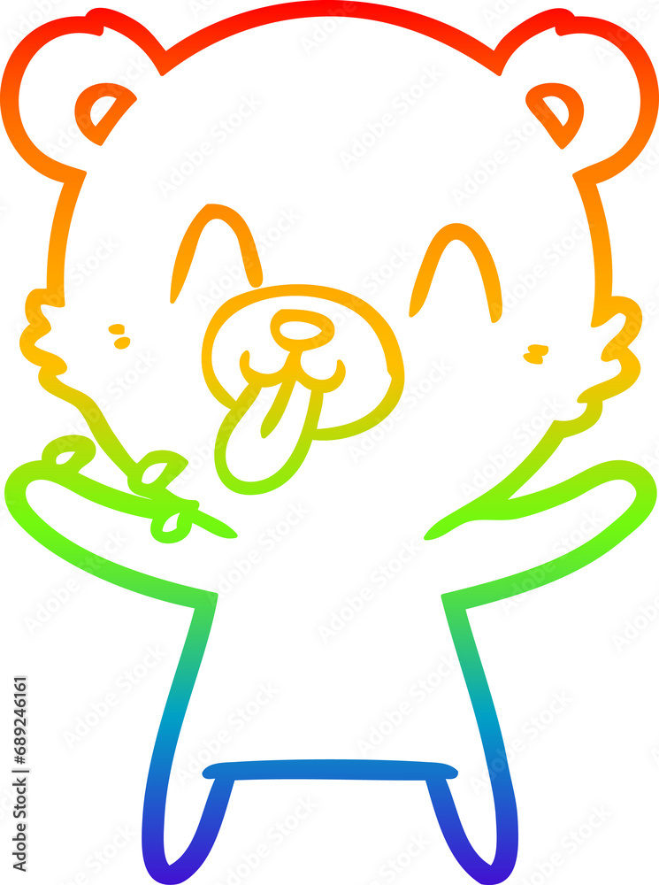 rainbow gradient line drawing of a rude cartoon polar bear sticking out tongue rainbow gradient line drawing of a rude cartoon polar bear sticking out tongue