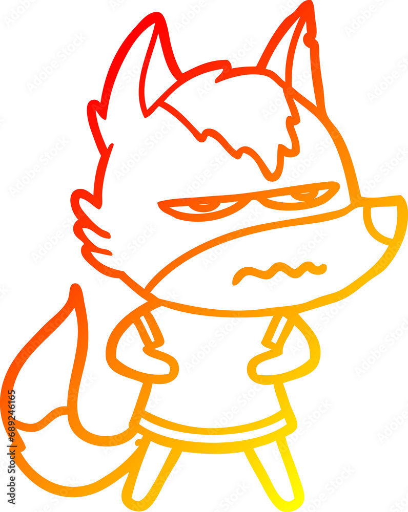 warm gradient line drawing of a cartoon annoyed wolf warm gradient line drawing of a cartoon annoyed wolf