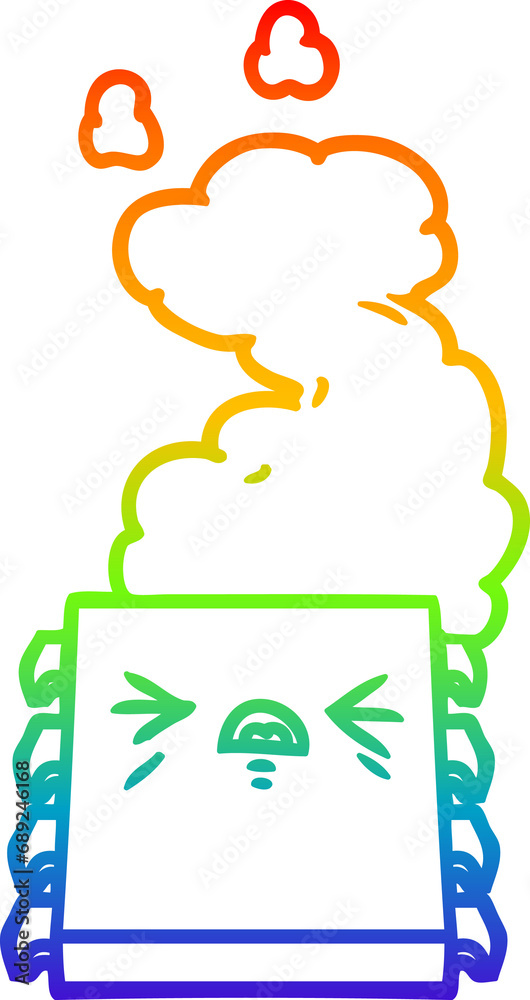 rainbow gradient line drawing of a cartoon overheating computer chip rainbow gradient line drawing of a cartoon overheating computer chip