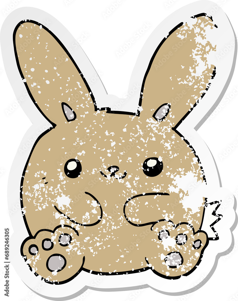 distressed sticker of a cartoon rabbit distressed sticker of a cartoon rabbit