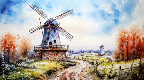 Countryside old summer wind sky nature mill farm rural background architecture windmill landscape photo