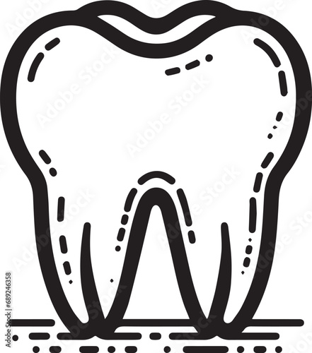 black and white vector illustration of a tooth