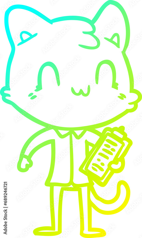 Fototapeta premium cold gradient line drawing of a cartoon happy cat