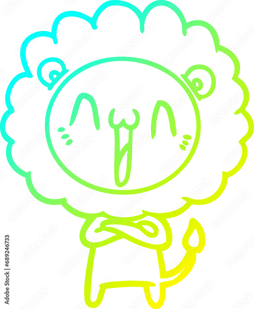 Obraz premium cold gradient line drawing of a happy cartoon lion