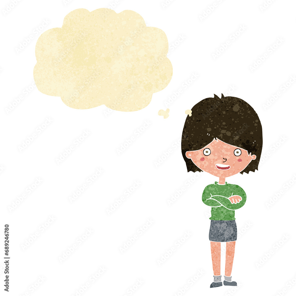 cartoon happy woman with thought bubble cartoon happy woman with thought bubble