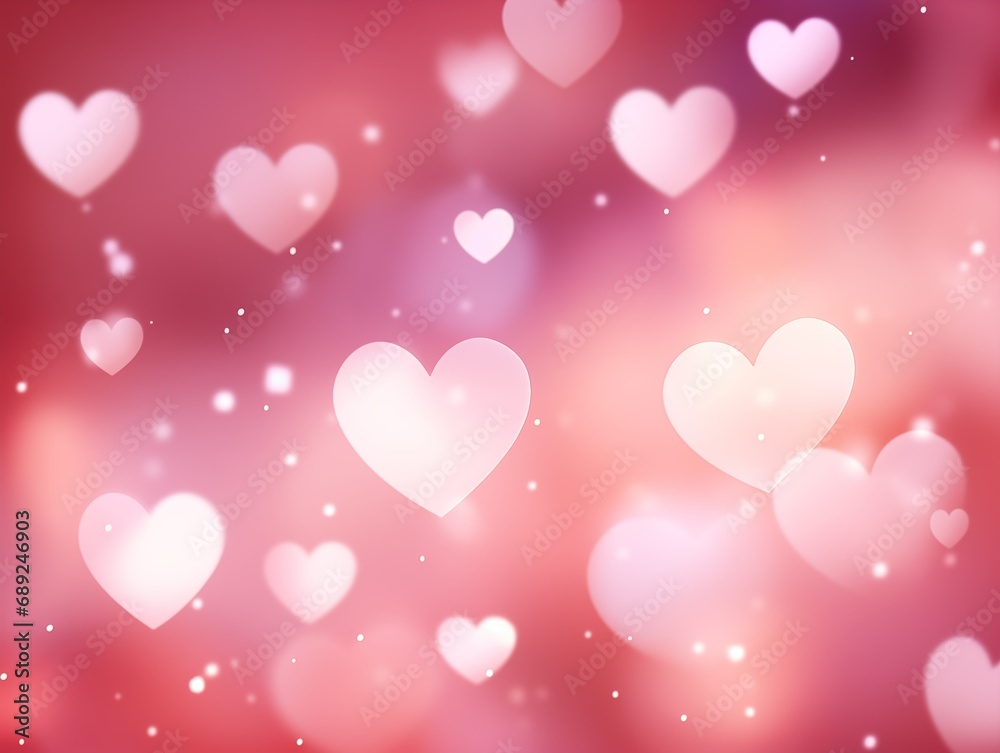 Beautiful heart glow bokeh on pink background. Valentine day concept