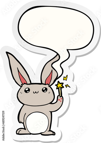 cute cartoon rabbit with speech bubble sticker