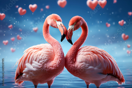 Pink flamingos in love are a wonderful symbol of Valentine's Day, embodying the beauty and tenderness of feelings.