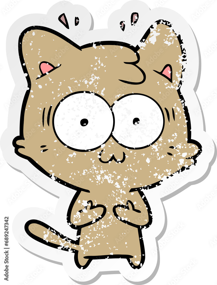 distressed sticker of a cartoon surprised cat distressed sticker of a cartoon surprised cat