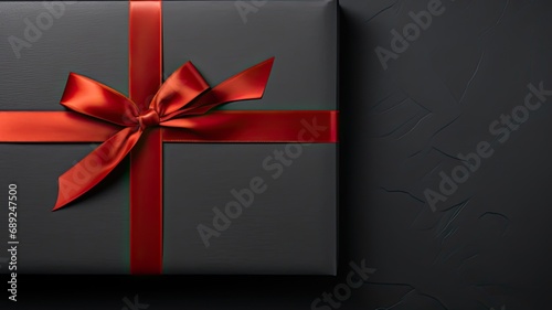 Template black background with gift box and ribbon red color