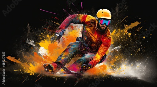 Dynamic colorful illustration of skiing bright color