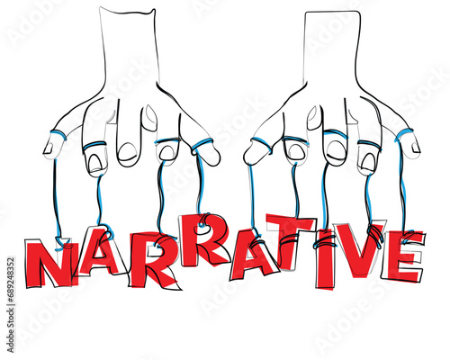Hand drawn vector of Controlling the narrative media manipulation directing the conversation as censorship or political persuasion to control the story as a symbol of a powerful puppet master