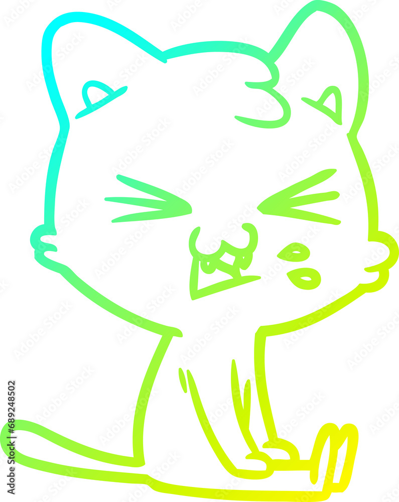 cold gradient line drawing of a cartoon cat hissing cold gradient line drawing of a cartoon cat hissing