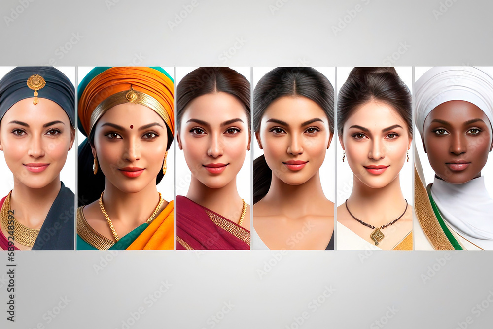 International women day. Beautiful faces women of different ethic and religions. International women day. Beautiful faces women of different ethic and religions.