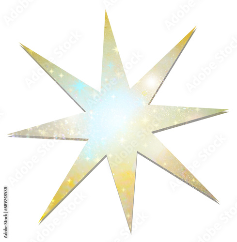 Ein funkelnder Stern in Gold und Cyan  der freigestellt als Gestaltungselement in eigene Designs eingebunden werden kann 