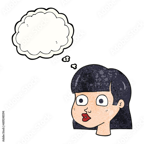 freehand drawn thought bubble textured cartoon female face