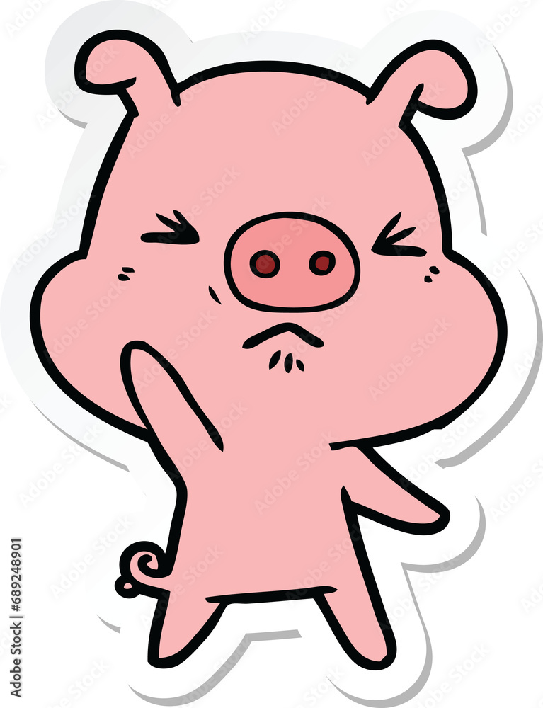 sticker of a cartoon angry pig