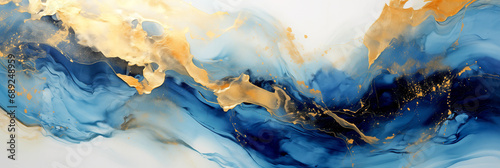 Blue Gold Painting Swirl Liquid Abstract Art Intricate Flowing Paint - legal AI