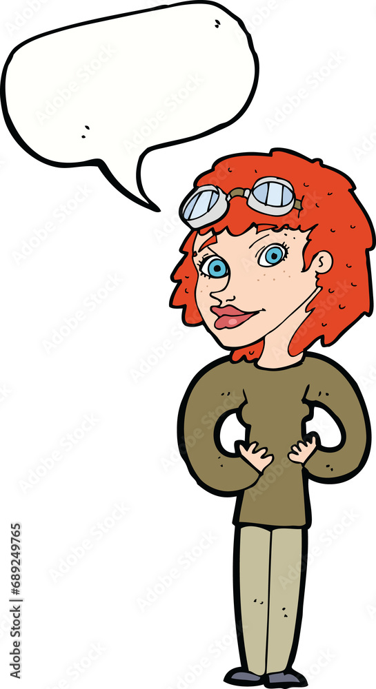 Fototapeta premium cartoon aviator woman with speech bubble