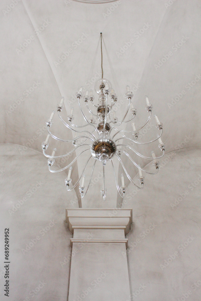 glass chandelier on ceiling in church