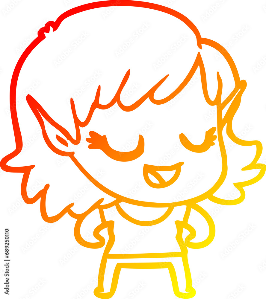 warm gradient line drawing of a happy cartoon elf girl warm gradient line drawing of a happy cartoon elf girl