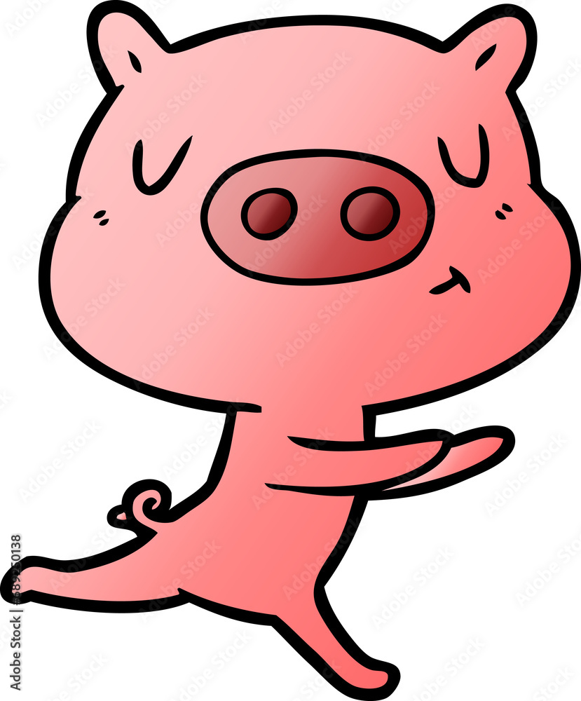 Obraz premium cartoon content pig running