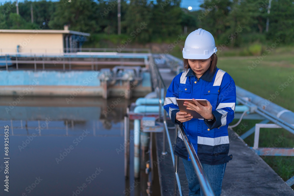 Environmental engineers work at wastewater treatment plants,Water supply engineering working at Water recycling plant for reuse,Check the amount of chlorine in the water to be within the criteria.