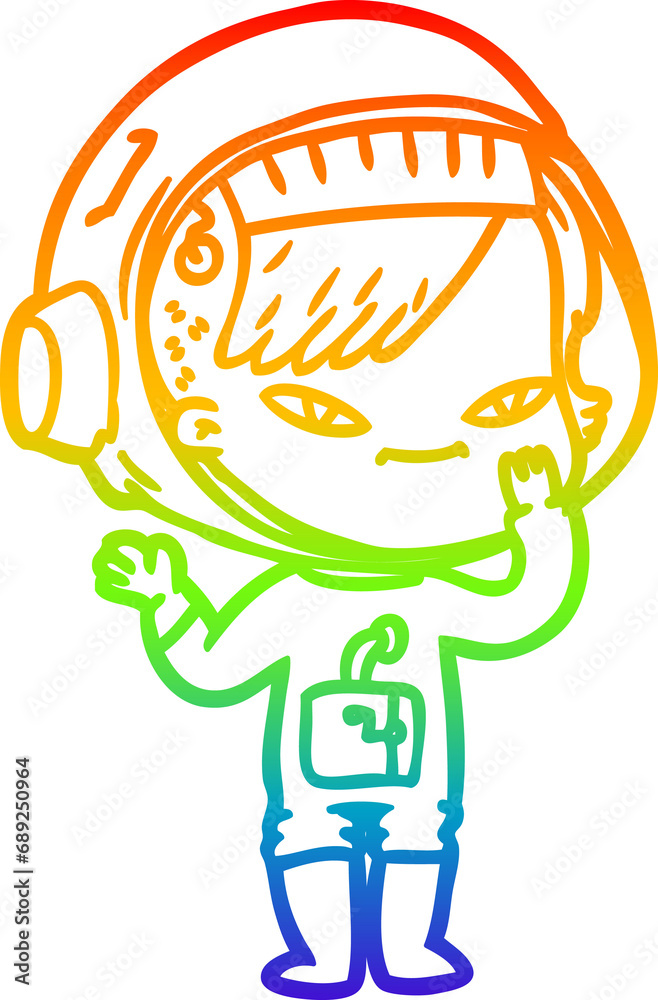 rainbow gradient line drawing of a cartoon astronaut woman rainbow gradient line drawing of a cartoon astronaut woman