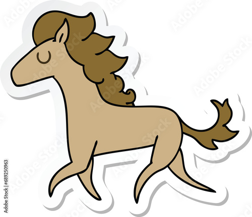 sticker of a quirky hand drawn cartoon running horse